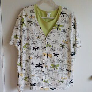 CJ Bank - Sweater Set - Short Sleeve - Dragonfly - White Green - Size 2X  (431)